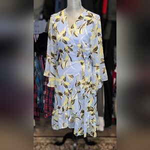 Floral Wrap Dress in Blue and Yellow